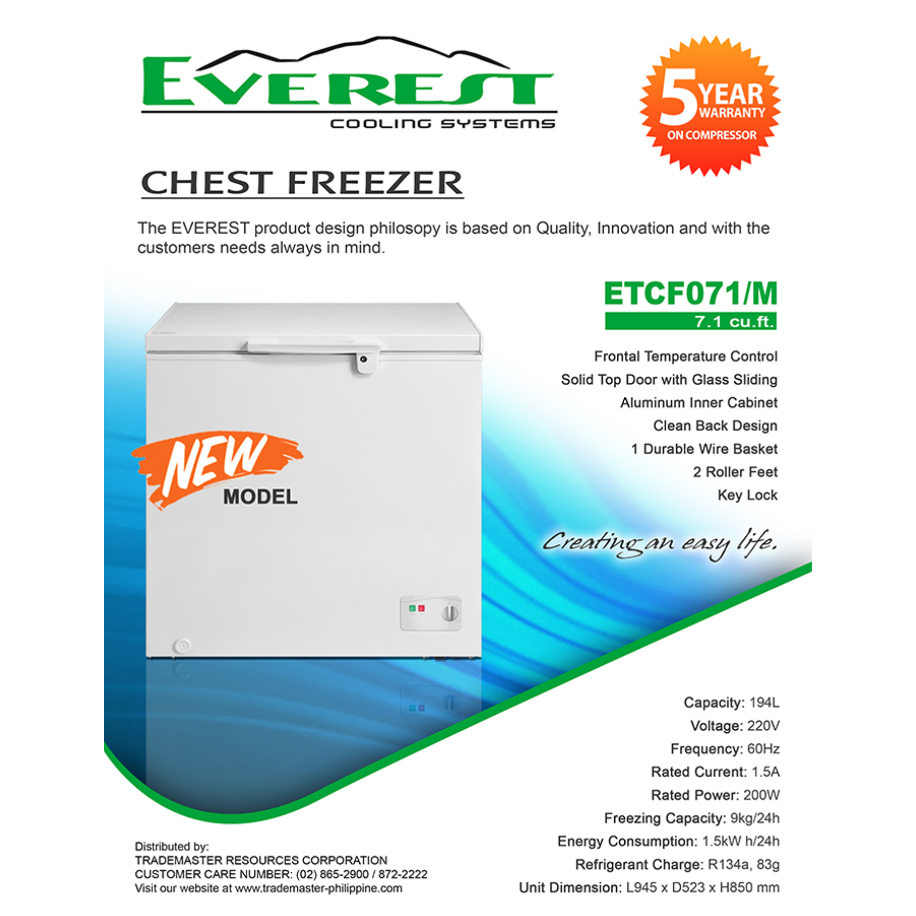 Everest Et Cf071 M 7 1 Cu Ft Chest Freezer Top Door W Sliding Glass Alson S Trading